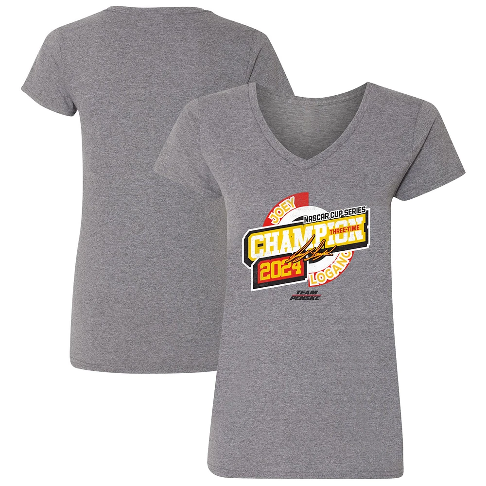 Women's Team Penske  Heather Charcoal Joey Logano Three-Time NASCAR Cup Series Champion Speed V-Neck T-Shirt