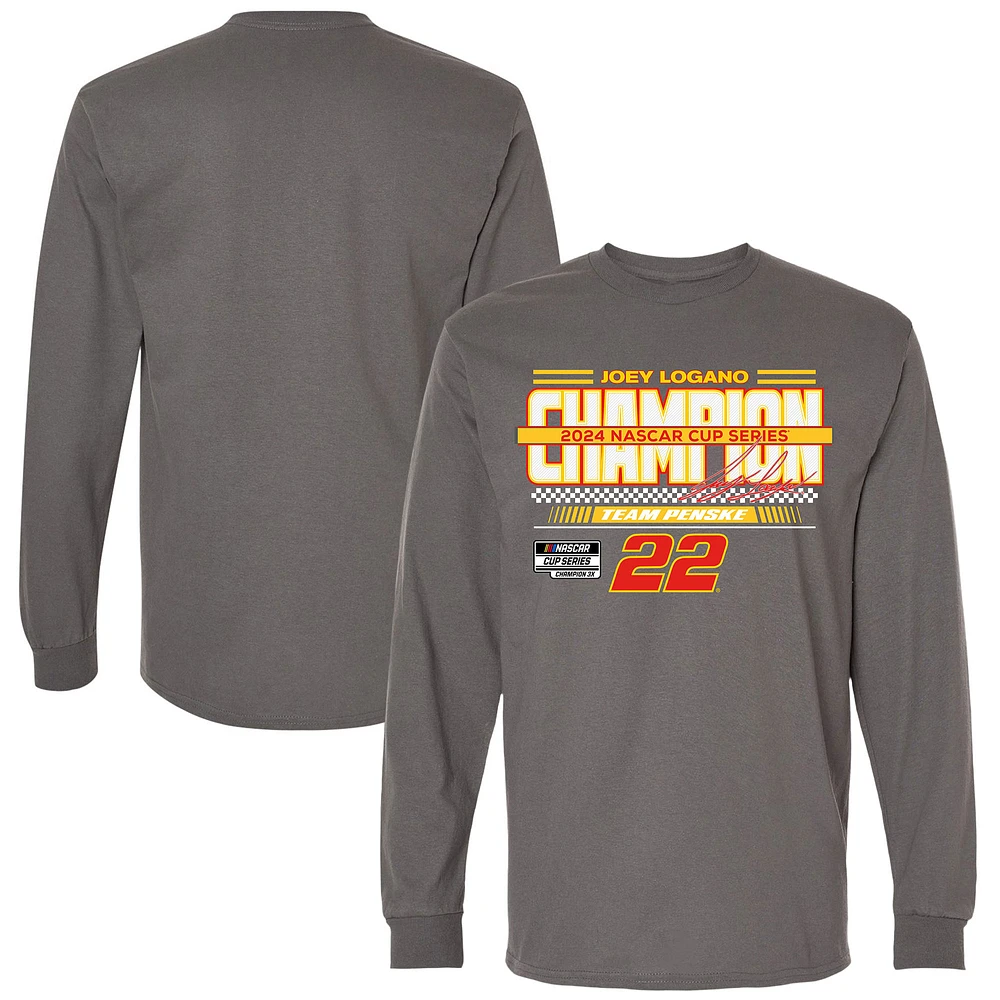 Men's Team Penske Charcoal Joey Logano 2024 NASCAR Cup Series Champion Banner Long Sleeve T-Shirt