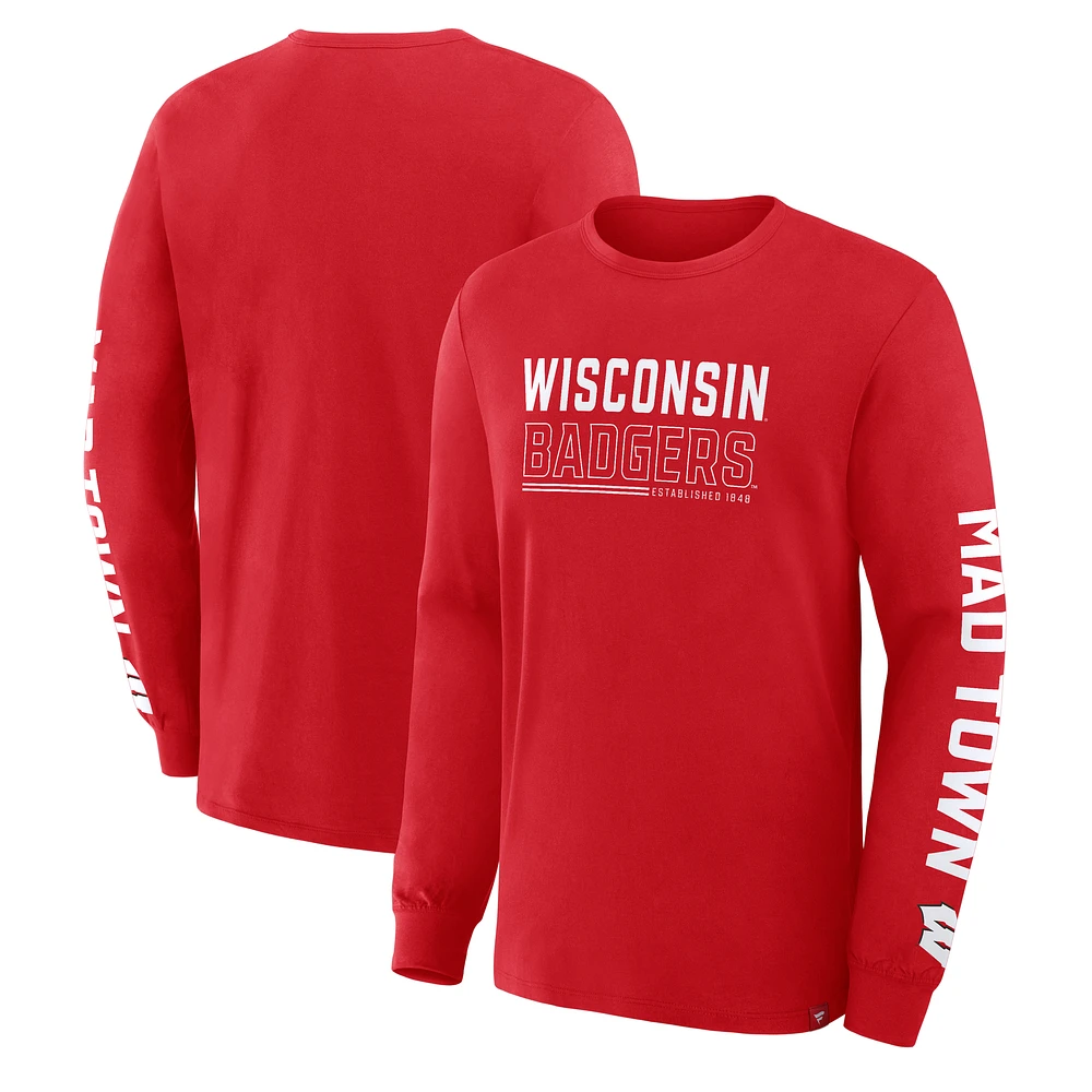 Men's Fanatics Red Wisconsin Badgers Quad Fuel The Fire Long Sleeve T-Shirt