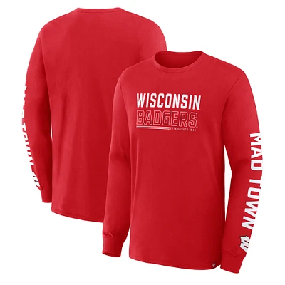 Men's Fanatics Red Wisconsin Badgers Quad Fuel The Fire Long Sleeve T-Shirt