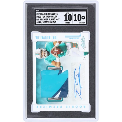 Tua Tagovailoa Miami Dolphins Autographed 2020 Panini Absolute Spectrum Rookie Premier Jumbo Logo 3 Color Relic #202 #3/5 SGC Authenticated 10/10 Rookie Card