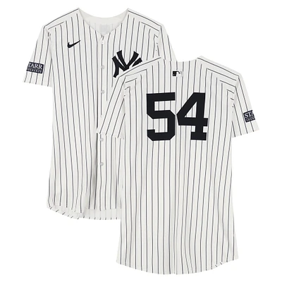 Tim Hill New York Yankees ALCS Game-Used #54 White Pinstripe Nike Jersey vs. Cleveland Guardians on October 14, 2024