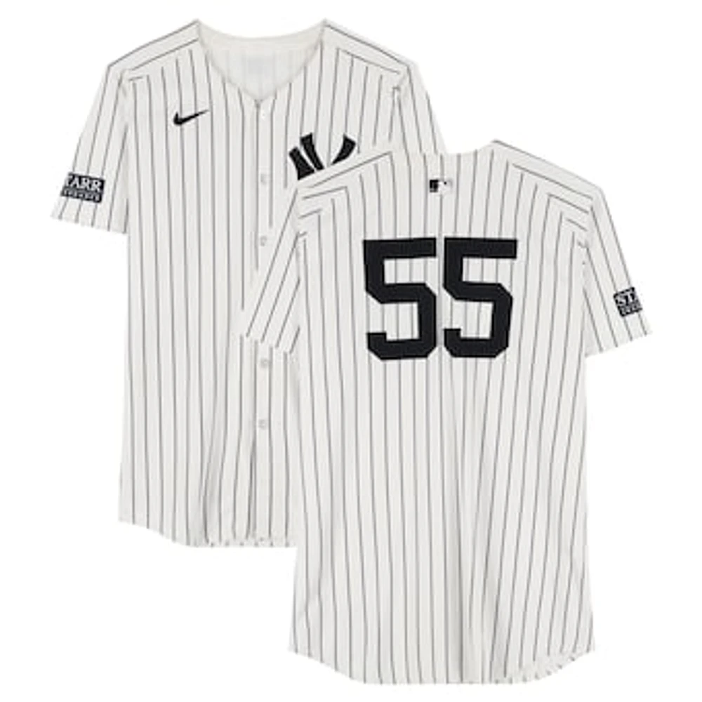 Carlos Rodon New York Yankees ALDS Game-Used #55 White Pinstripe Nike Jersey vs. Kansas City Royals on October 7, 2024