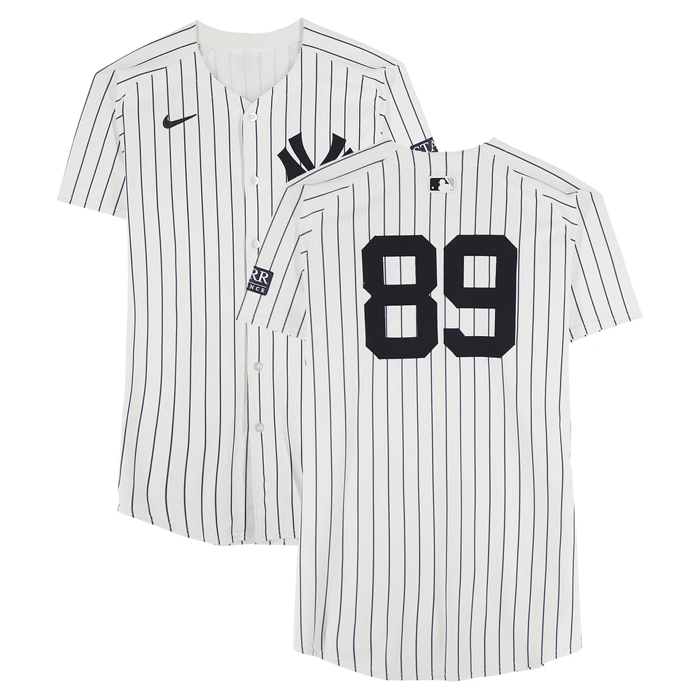 Jasson Domínguez New York Yankees ALDS Player-Worn #89 White Pinstripe Nike Jersey vs. Kansas City Royals on October 5, 2024