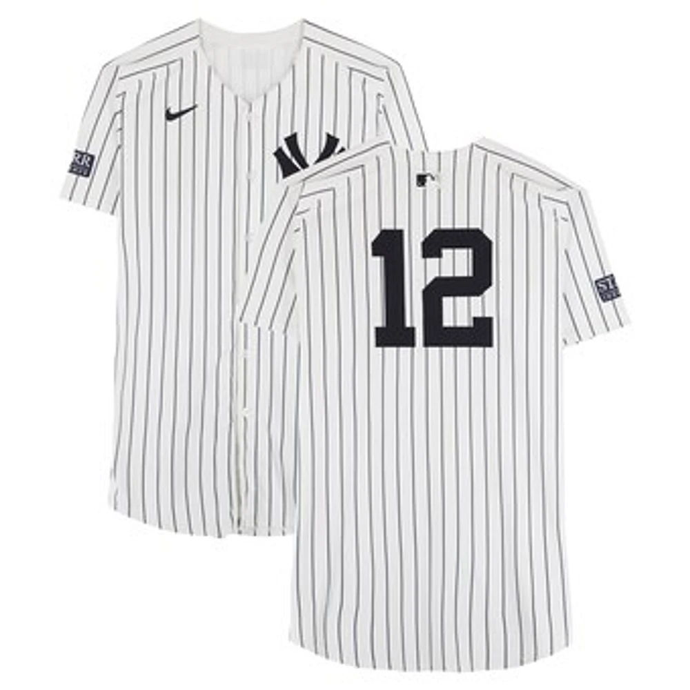 Trent Grisham New York Yankees ALCS Player-Worn #12 White Pinstripe Nike Jersey vs. Cleveland Guardians on October 14, 2024