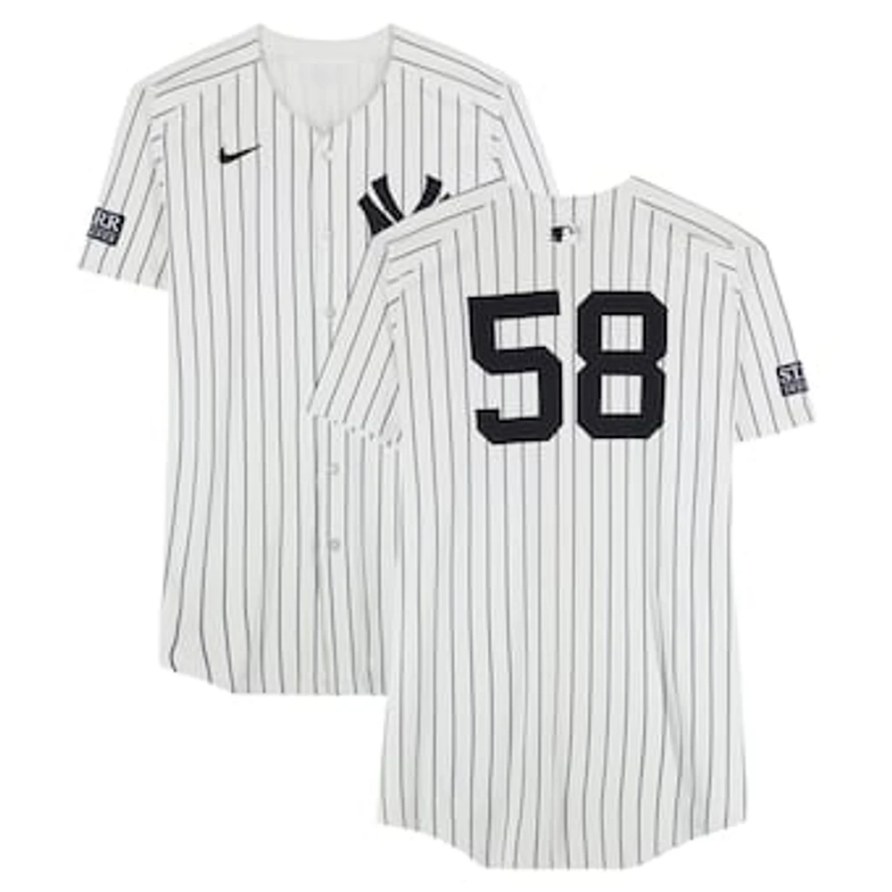 Tim Mayza New York Yankees ALDS Player-Worn #58 White Pinstripe Nike Jersey vs. Kansas City Royals on October 5, 2024