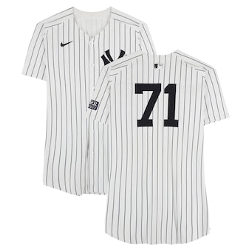 Ian Hamilton New York Yankees ALDS Player-Worn #71 White Pinstripe Nike Jersey vs. Kansas City Royals on October 5, 2024