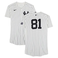 Luis Gil New York Yankees ALDS Player-Worn #81 White Pinstripe Nike Jersey vs. Kansas City Royals on October 5, 2024