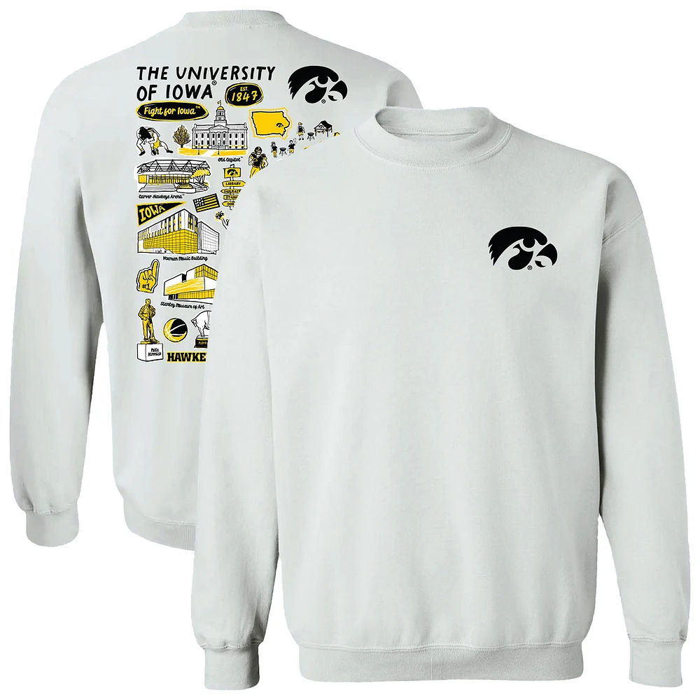Women's Vive La Fete  White Iowa Hawkeyes Impressions Artwork Pullover Sweatshirt