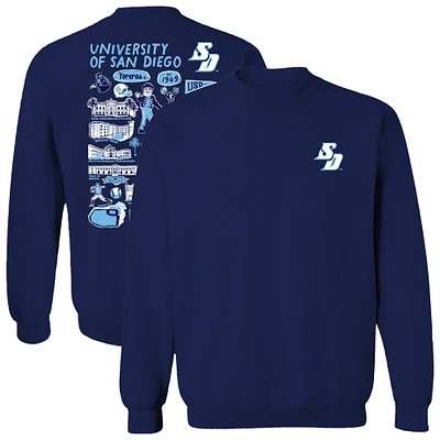 Women's Vive La Fete  Navy San Diego Toreros Impressions Artwork Pullover Sweatshirt