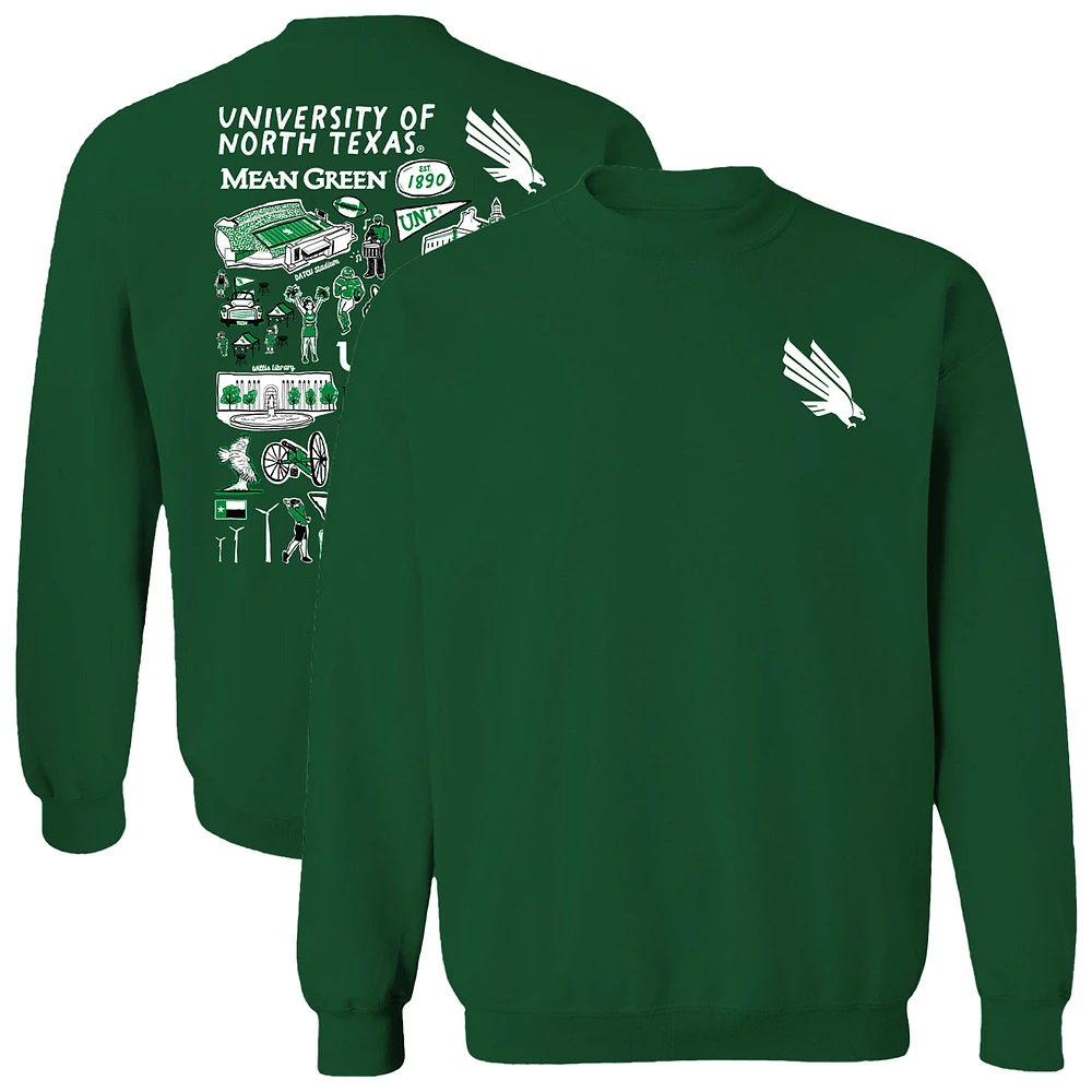 Women's Vive La Fete Green North Texas Mean Impressions Artwork Pullover Sweatshirt