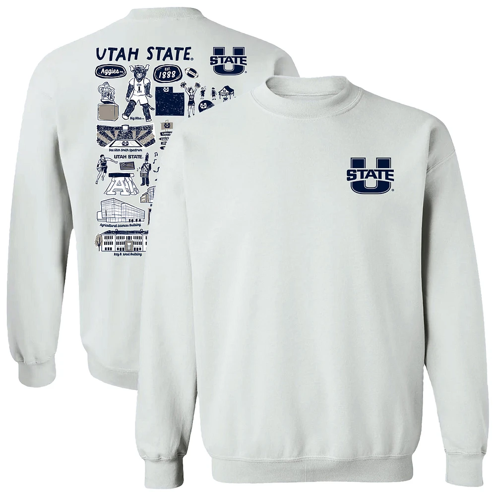 Women's Vive La Fete White Utah State Aggies Impressions Artwork Pullover Sweatshirt