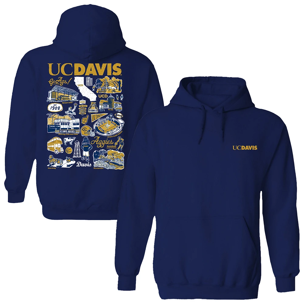 Women's Vive La Fete Navy UC Davis Aggies Impressions Artwork Pullover Hoodie