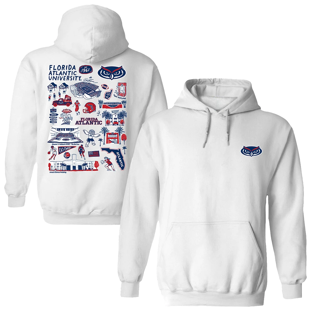 Women's Vive La Fete White Florida Atlantic Owls Impressions Artwork Pullover Hoodie
