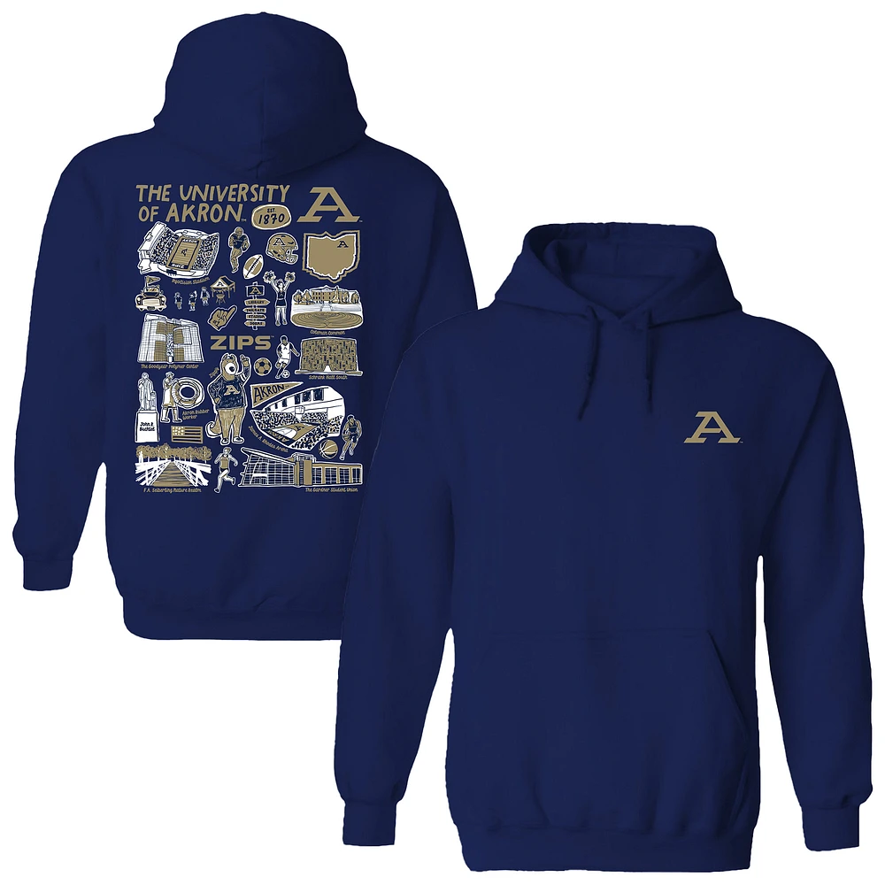 Women's Vive La Fete Navy Akron Zips Impressions Artwork Pullover Hoodie