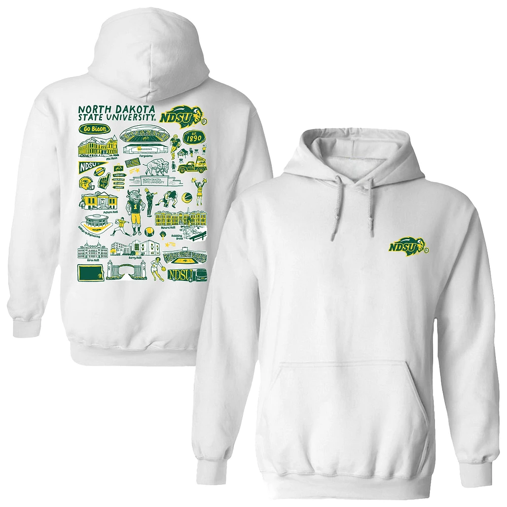 Women's Vive La Fete White NDSU Bison Impressions Artwork Pullover Hoodie