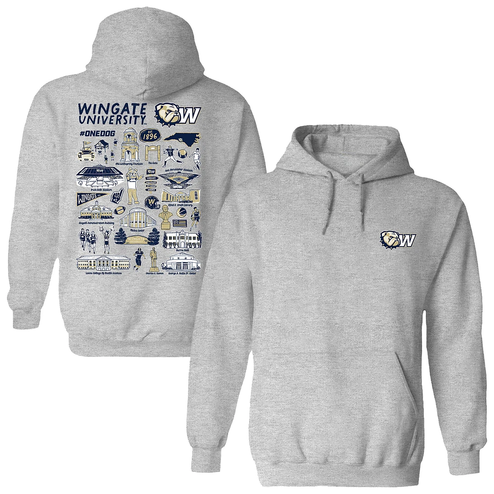 Women's Vive La Fete Gray Wingate University Bulldogs Impressions Artwork Pullover Hoodie