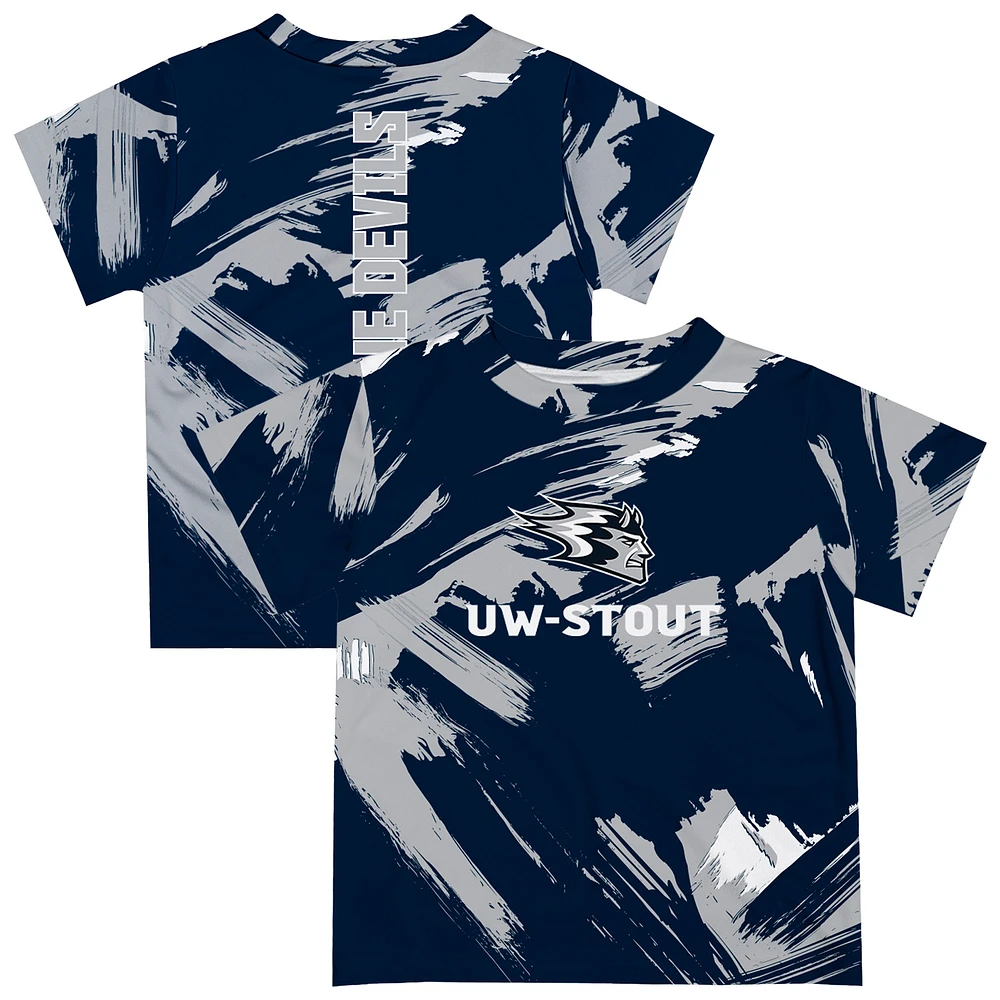 Youth Vive La Fete Navy Wisconsin Stout Blue Devils Paint Brush T-Shirt