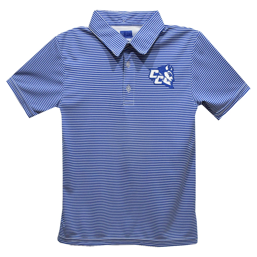 Youth Vive La Fete Blue Central Connecticut State Devils Pencil Stripe Polo