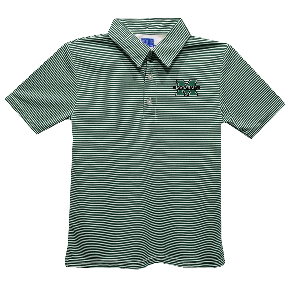 Youth Vive La Fete Green Marshall Thundering Herd Pencil Stripe Polo