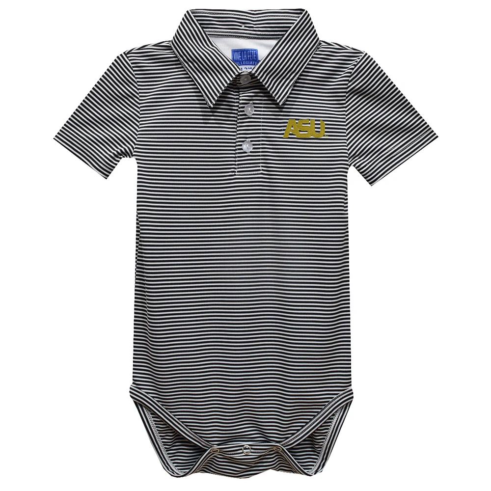Infant Vive La Fete Black Alabama State Hornets Polo Pencil Stripe Bodysuit