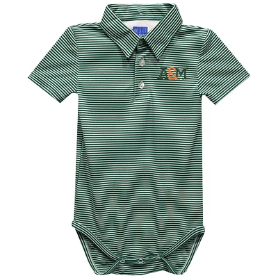 Infant Vive La Fete  Green Florida A&M Rattlers Polo Pencil Stripe Bodysuit