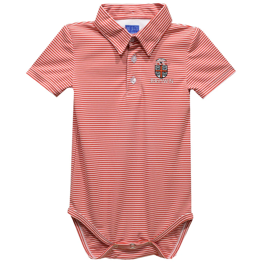 Infant Vive La Fete  Red Brown Bears Polo Pencil Stripe Bodysuit