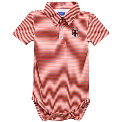 Infant Vive La Fete  Red Brown Bears Polo Pencil Stripe Bodysuit