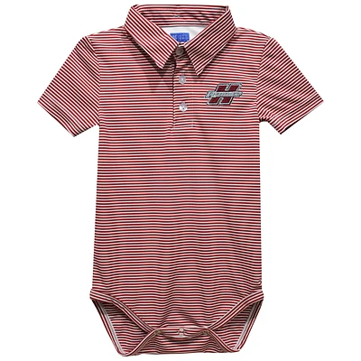 Infant Vive La Fete  Red Henderson State Reddies Polo Pencil Stripe Bodysuit