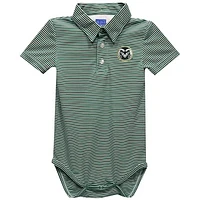 Infant Vive La Fete  Green Colorado State Rams Polo Pencil Stripe Bodysuit