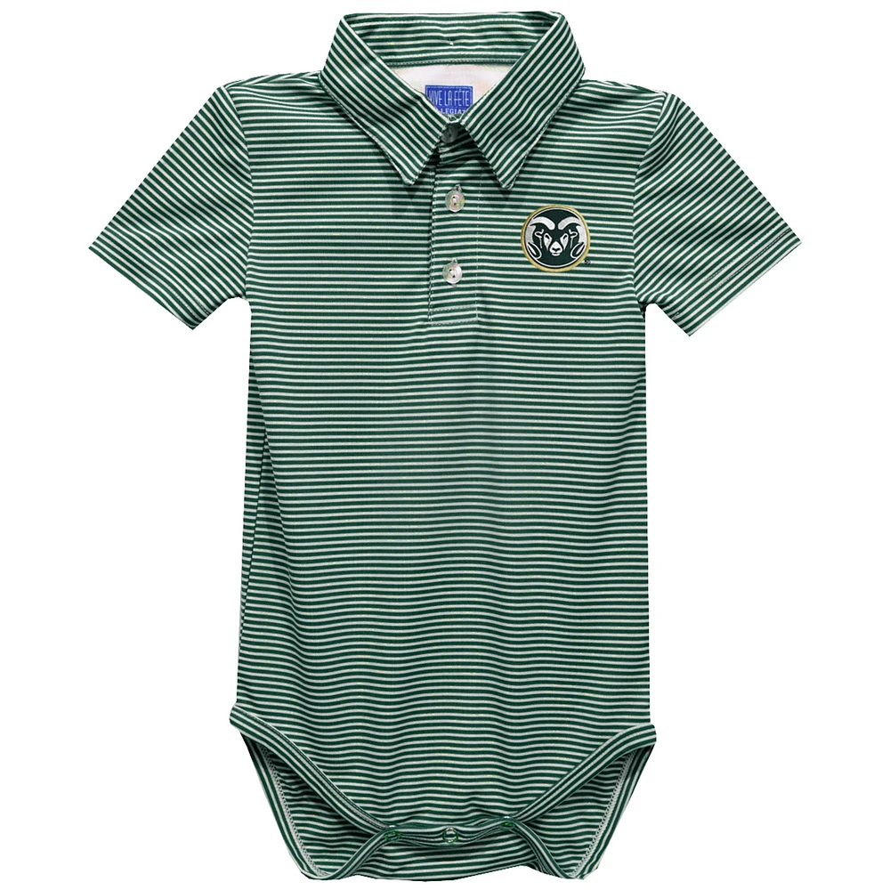 Infant Vive La Fete Green Colorado State Rams Polo Pencil Stripe Bodysuit