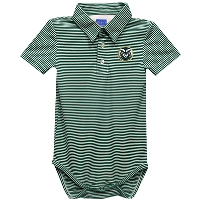 Infant Vive La Fete  Green Colorado State Rams Polo Pencil Stripe Bodysuit