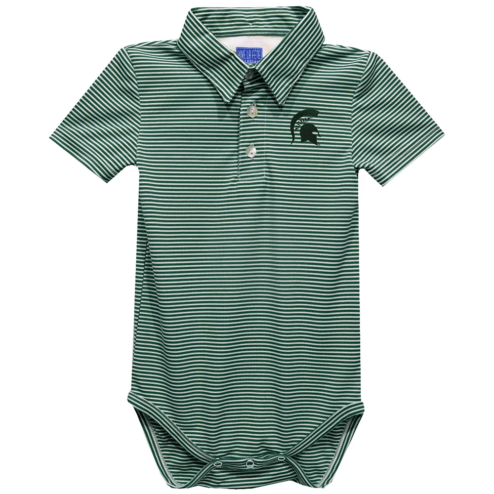 Infant Vive La Fete Green Michigan State Spartans Polo Pencil Stripe Bodysuit