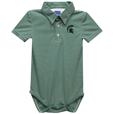 Infant Vive La Fete  Green Michigan State Spartans Polo Pencil Stripe Bodysuit