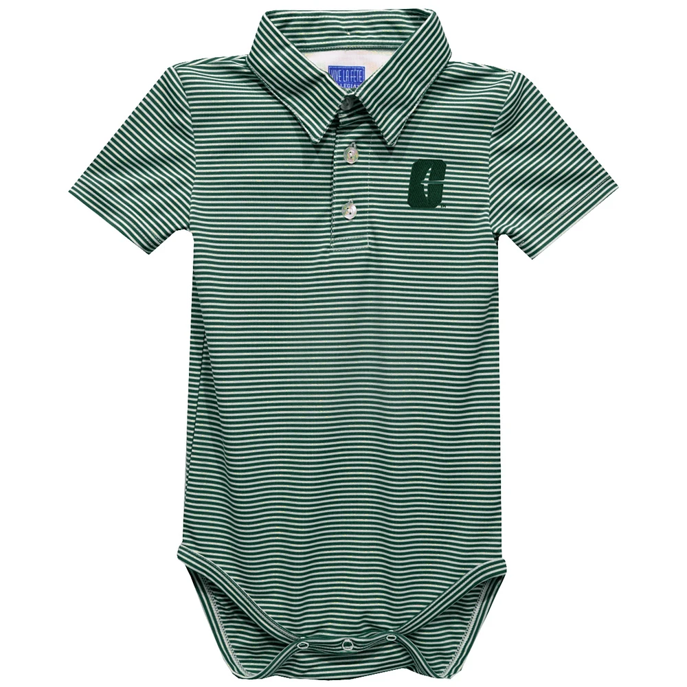 Infant Vive La Fete Green Charlotte 49ers Polo Pencil Stripe Bodysuit