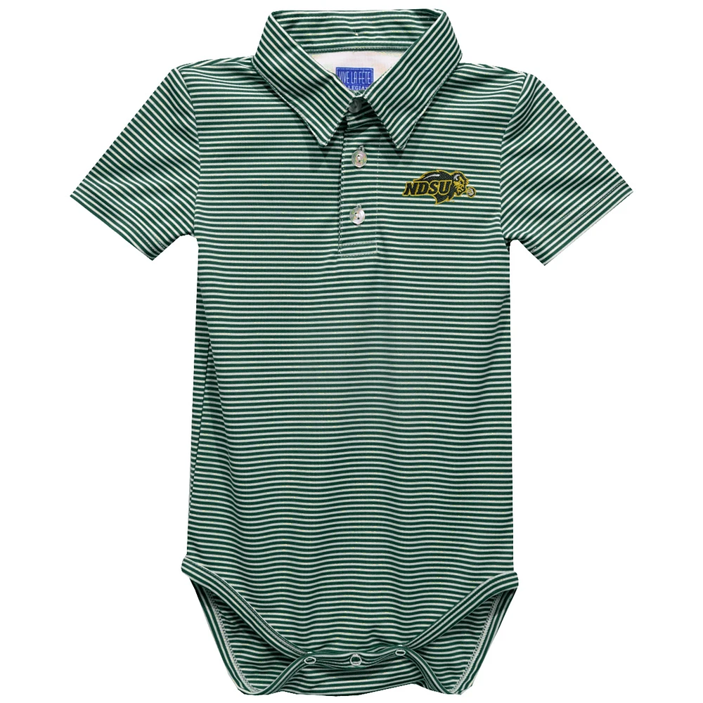 Infant Vive La Fete Green NDSU Bison Polo Pencil Stripe Bodysuit