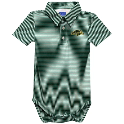 Infant Vive La Fete  Green NDSU Bison Polo Pencil Stripe Bodysuit