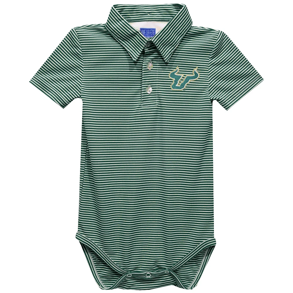 Infant Vive La Fete Green South Florida Bulls Polo Pencil Stripe Bodysuit