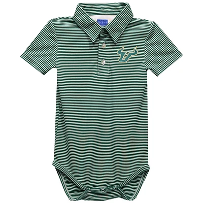 Infant Vive La Fete  Green South Florida Bulls Polo Pencil Stripe Bodysuit
