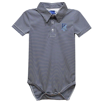 Infant Vive La Fete  Blue Rhode Island Rams Polo Pencil Stripe Bodysuit