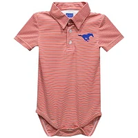 Infant Vive La Fete  Red SMU Mustangs Polo Pencil Stripe Bodysuit