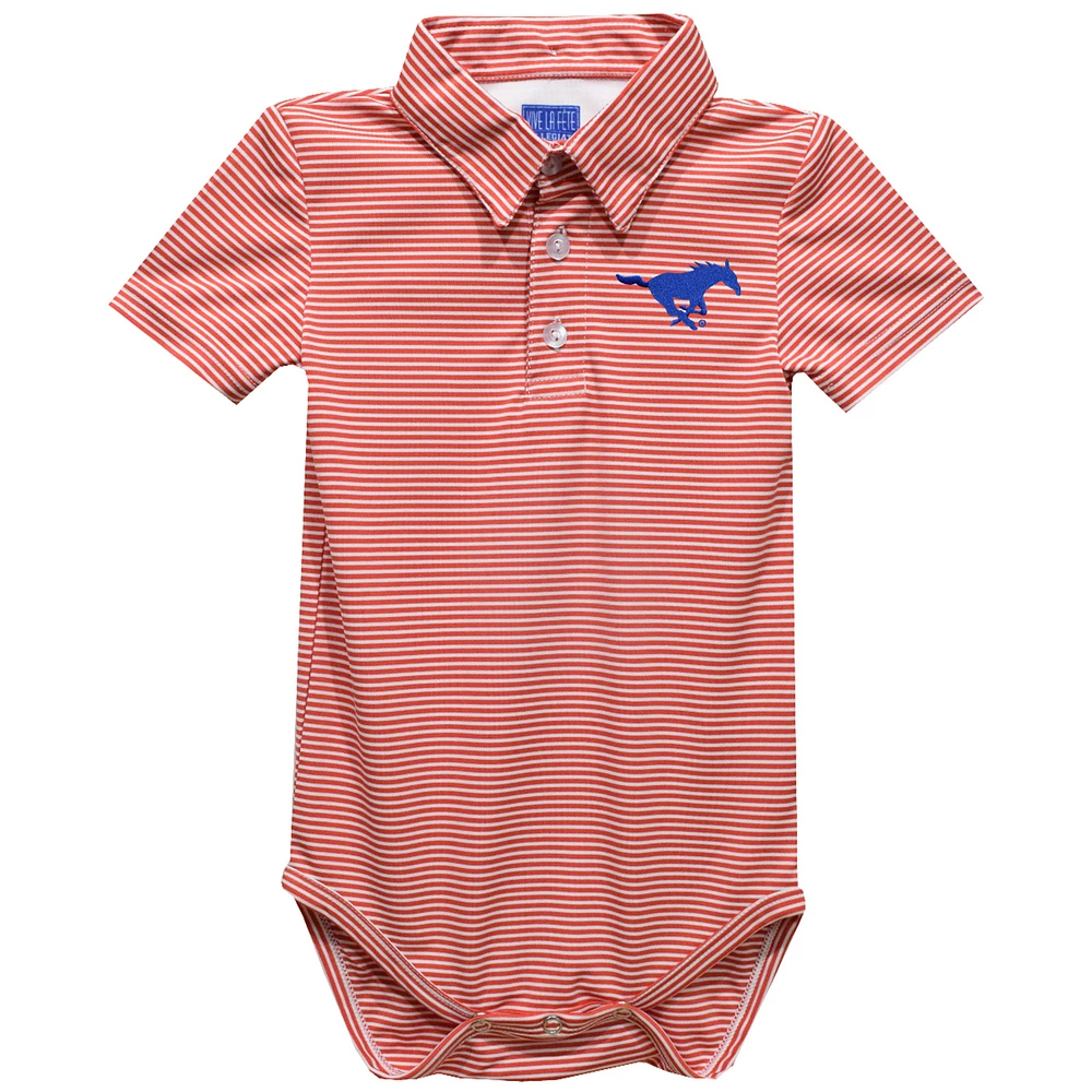 Infant Vive La Fete Red SMU Mustangs Polo Pencil Stripe Bodysuit