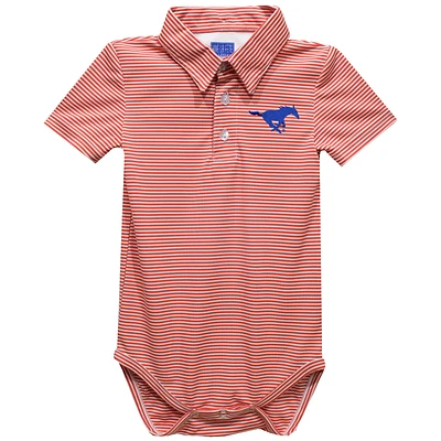 Infant Vive La Fete  Red SMU Mustangs Polo Pencil Stripe Bodysuit
