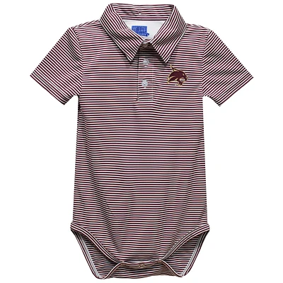 Infant Vive La Fete  Maroon Texas State Bobcats Polo Pencil Stripe Bodysuit