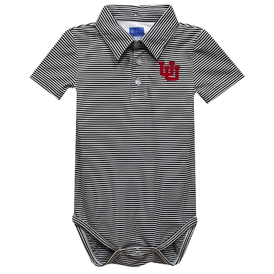 Infant Vive La Fete  Black Utah Utes Polo Pencil Stripe Bodysuit
