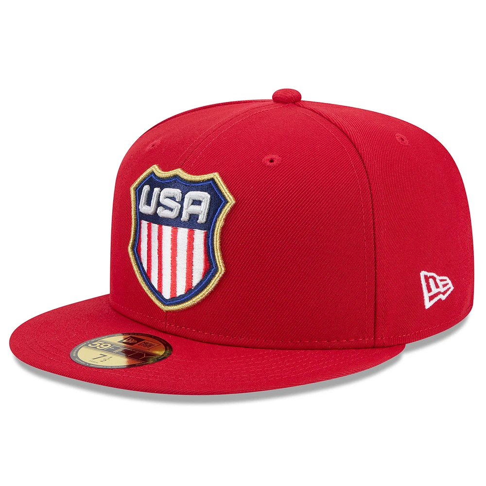 Men's New Era Red USA 2025 4 Nations Face-Off 59FIFTY Fitted Hat