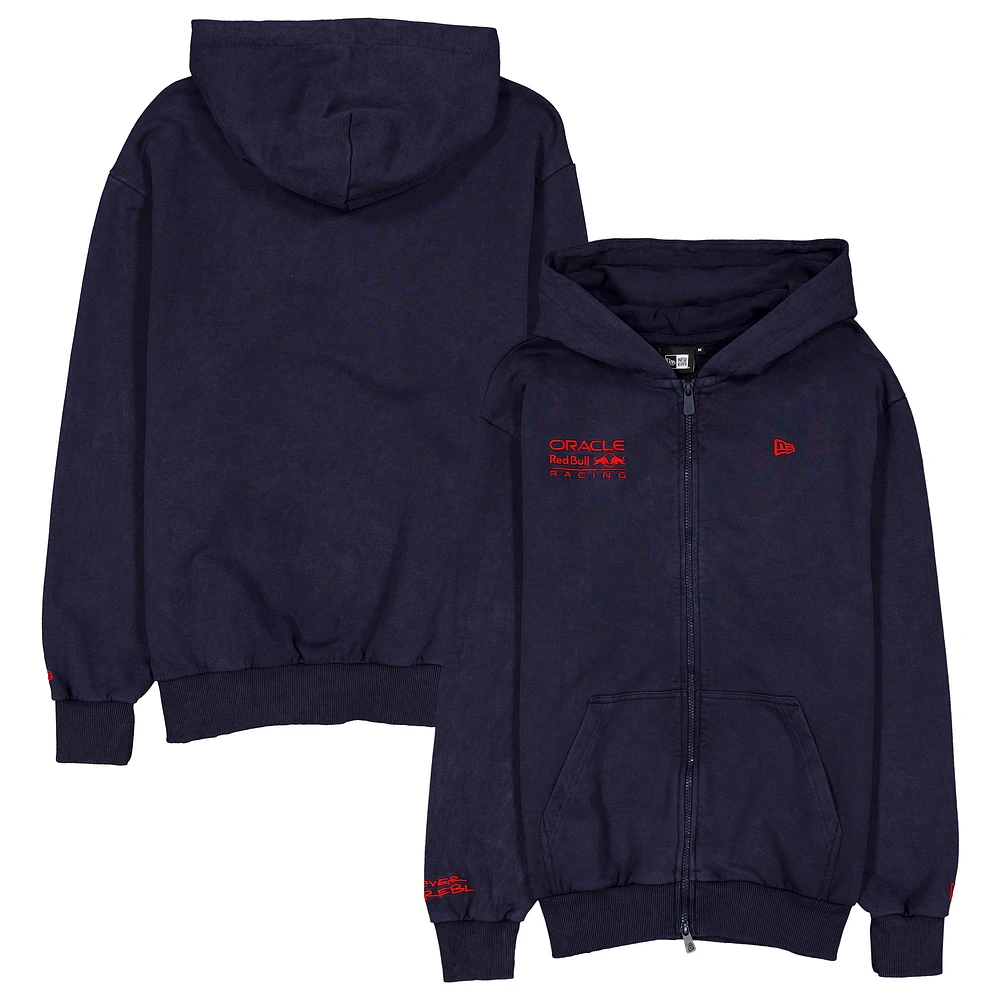 Men's New Era Navy Red Bull Racing Oversized Full-Zip Hoodie