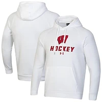 Men's Under Armour  White Wisconsin Badgers Hockey Rival Fleece Pullover Hoodie