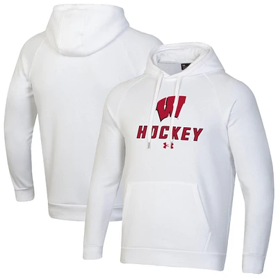 Men's Under Armour  White Wisconsin Badgers Hockey Rival Fleece Pullover Hoodie