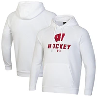 Men's Under Armour  White Wisconsin Badgers Hockey Rival Fleece Pullover Hoodie